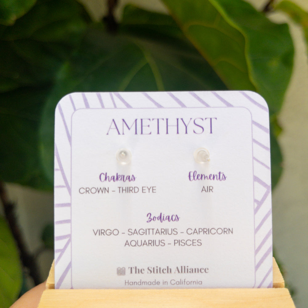 Back of amethyst square earring gift card