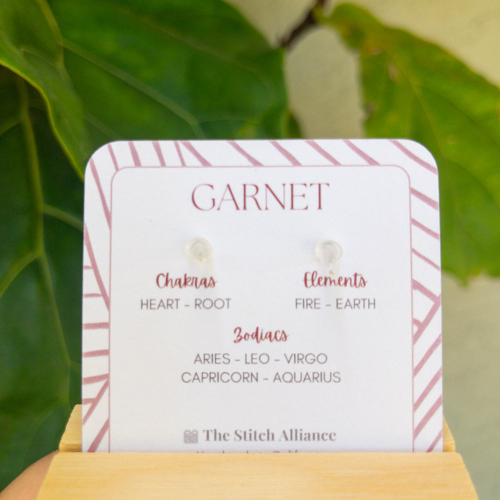 Garnet earrings gift card back