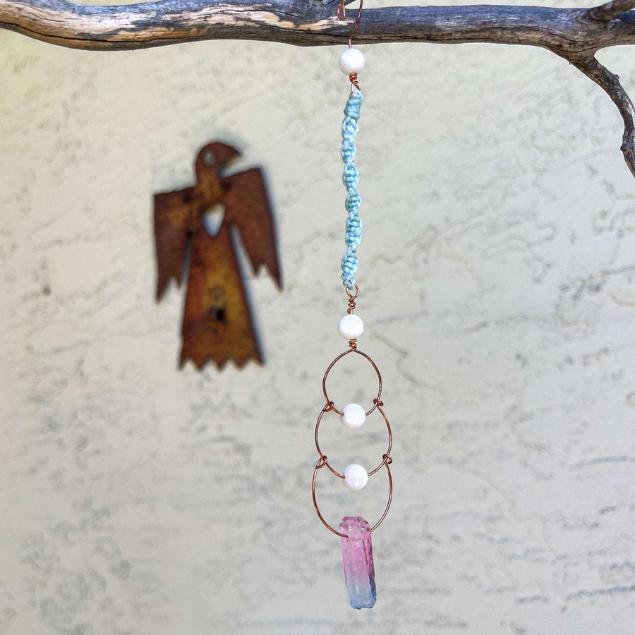Copper, moonstone, and crystal window hanger sun catcher