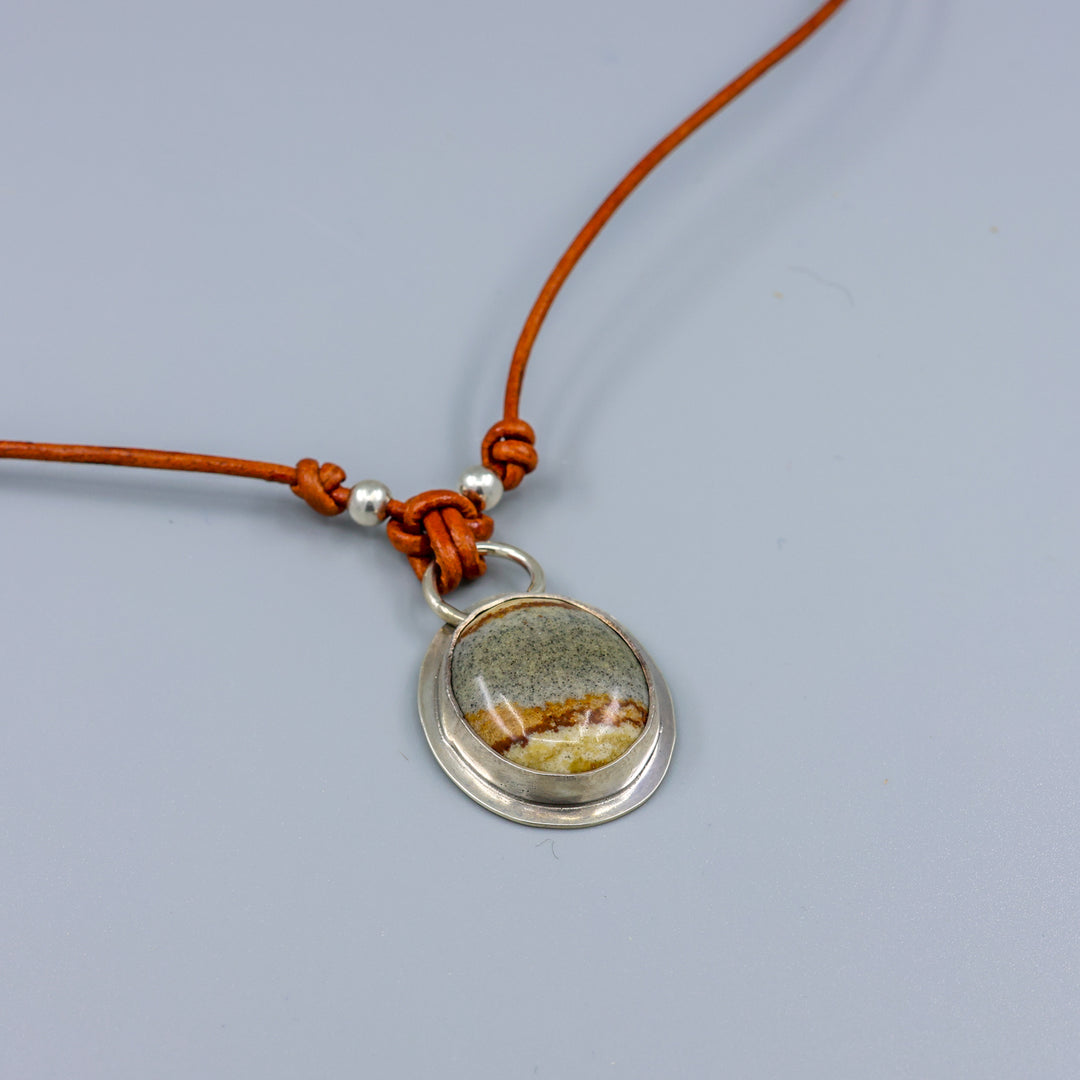 jasper sterling silver pendant on leather cord