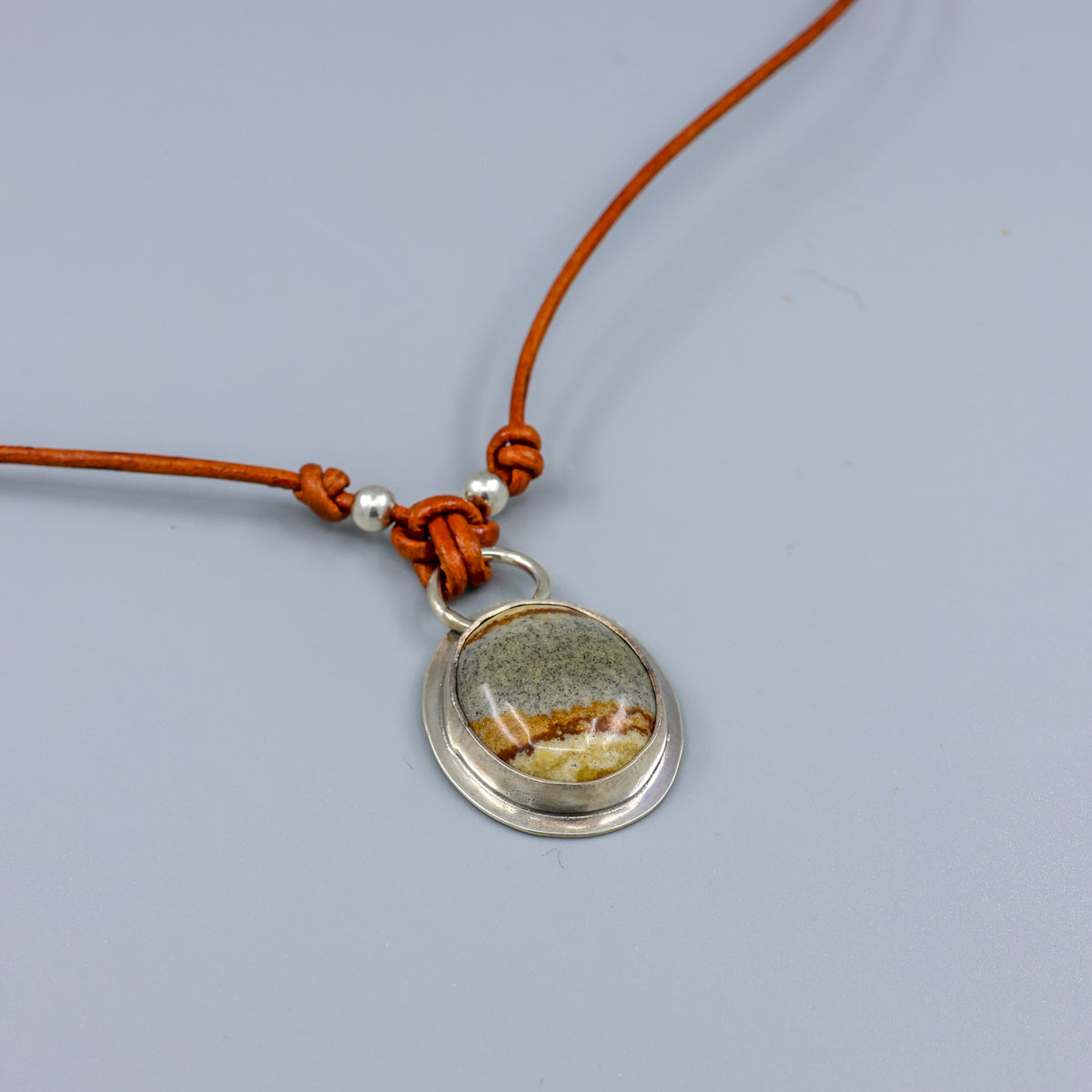 jasper sterling silver pendant on leather cord