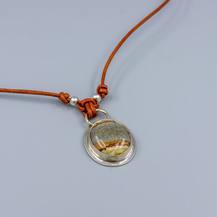 jasper sterling silver pendant on leather cord