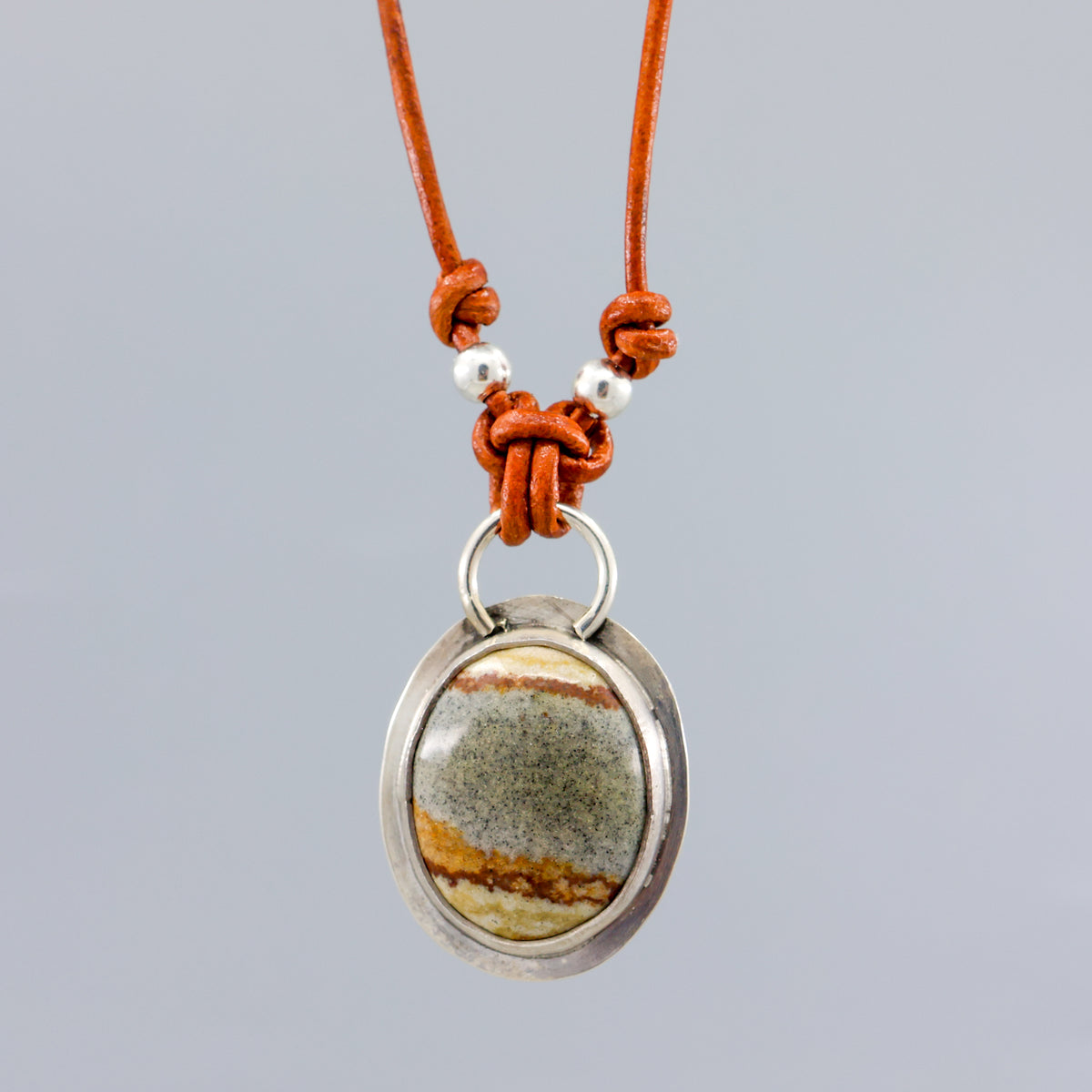 handmade jasper sterling silver pendant on leather cord