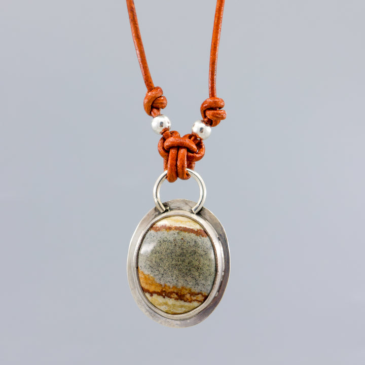handmade jasper sterling silver pendant on leather cord