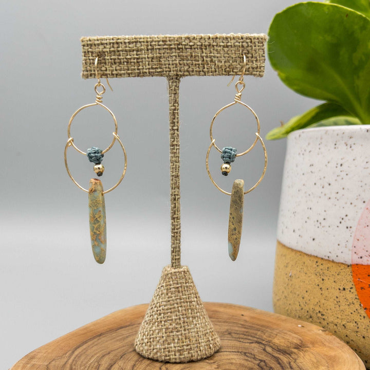 14k gold filled double hoop earrings with an aqua terra jasper bead