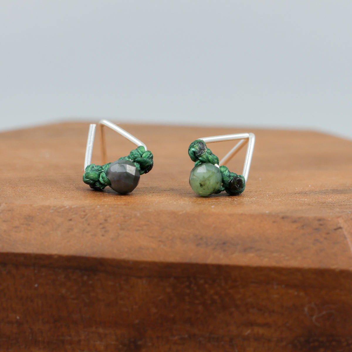 Emerald stud earrings sterling silver triangle