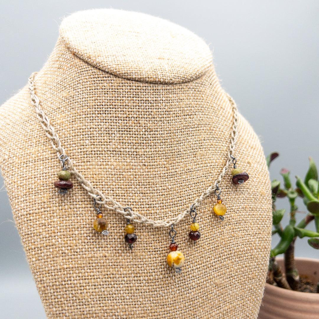 Gemstone Charm Necklace - Garnet & Jasper