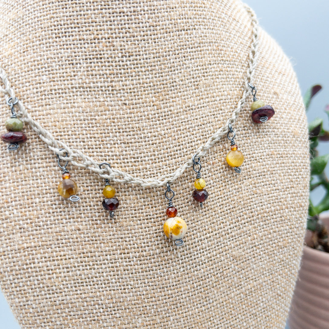 Gemstone Charm Necklace - Garnet & Jasper