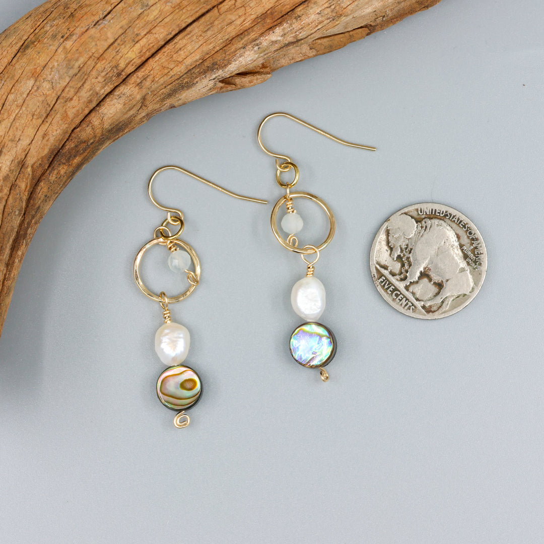 Fernanda Earrings / Abalone & Freshwater Pearl / 14k Gold Fill