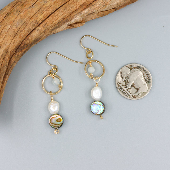 Fernanda Earrings / Abalone & Freshwater Pearl / 14k Gold Fill