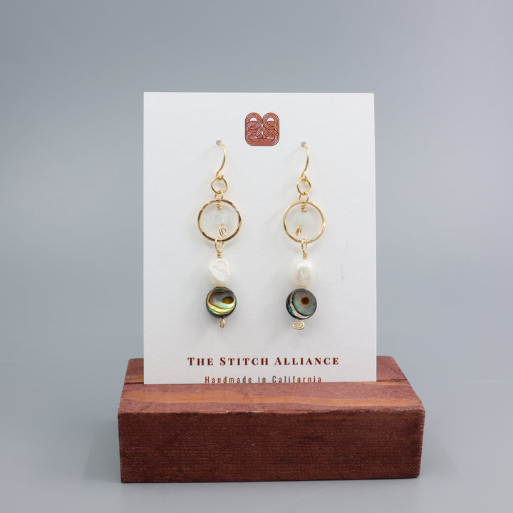 Fernanda Earrings / Abalone & Freshwater Pearl / 14k Gold Fill