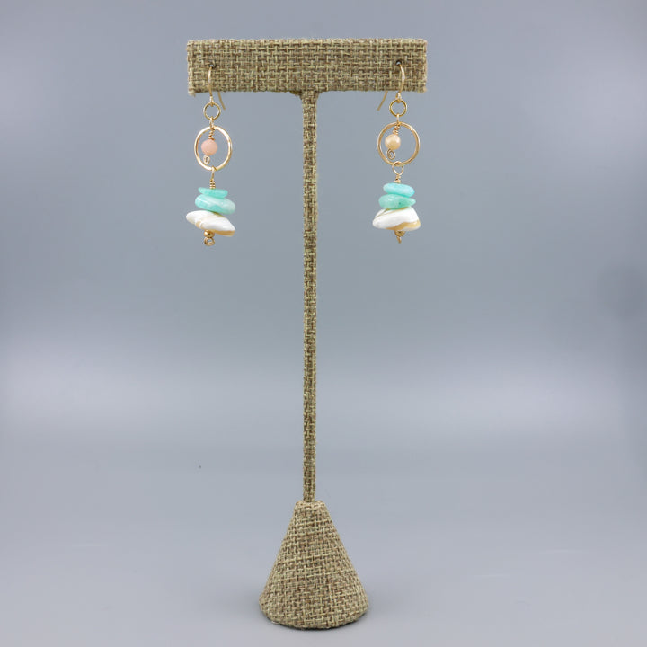 Fernanda Earrings / Mother of Pearl & Amazonite / Gold Fill