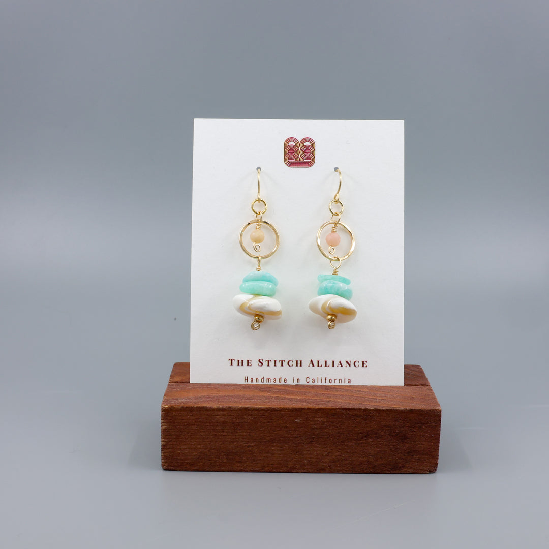 Fernanda Earrings / Mother of Pearl & Amazonite / Gold Fill