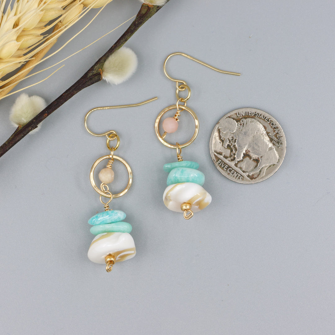 Fernanda Earrings / Mother of Pearl & Amazonite / Gold Fill