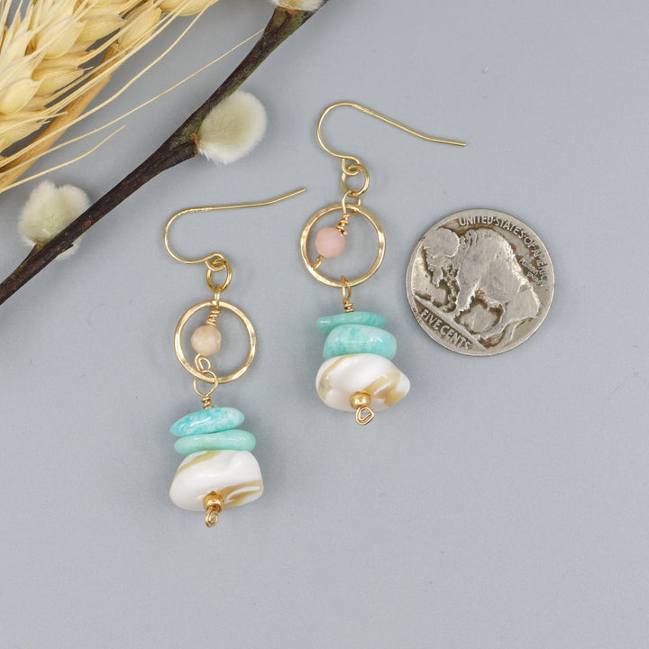Fernanda Earrings / Mother of Pearl & Amazonite / Gold Fill