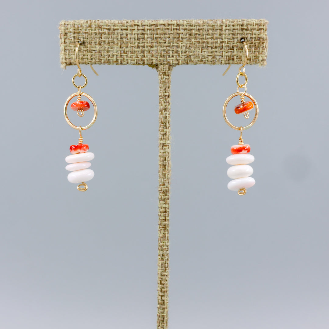 handmade queen conch and spiny oyster gold dangel earrings