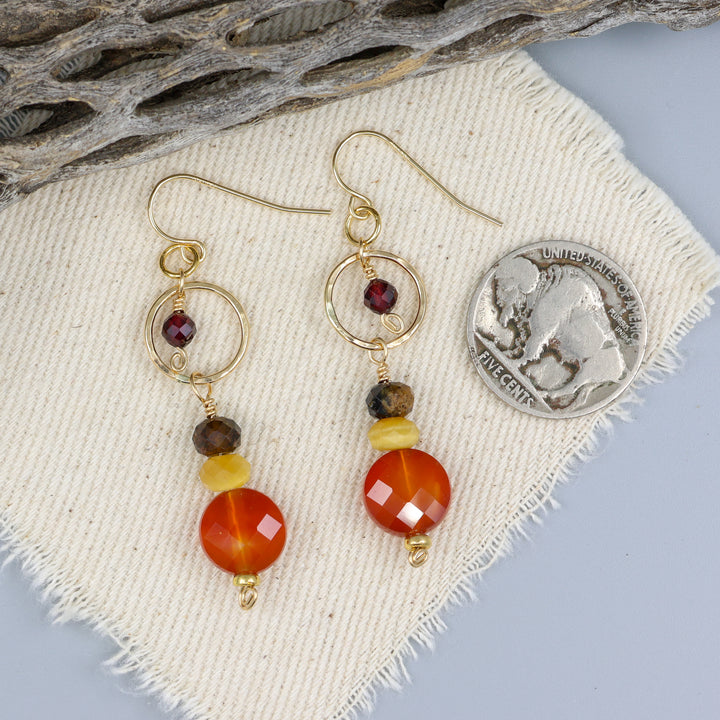 Fernanda Earrings / Carnelian, Golden Tiger's Eye, Garnet / 14K Gold Fill