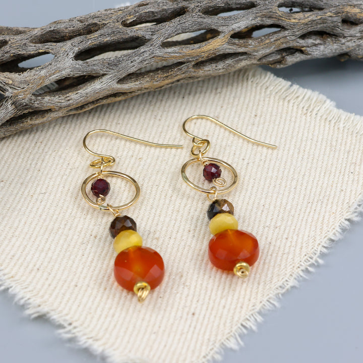 Fernanda Earrings / Carnelian, Golden Tiger's Eye, Garnet / 14K Gold Fill