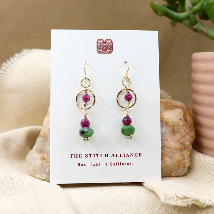 Ruby, ruby in zoisite gold filled dangle earrings