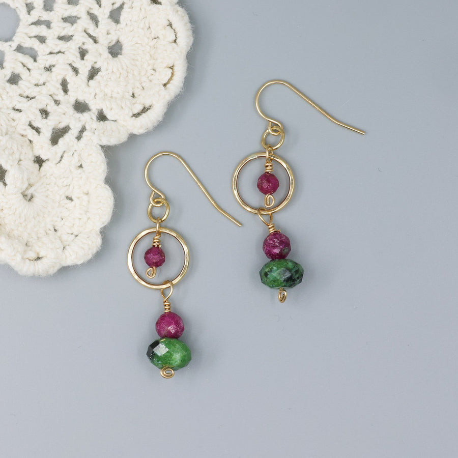 handmade ruby and ruby zoisite gold filled dangle earrings