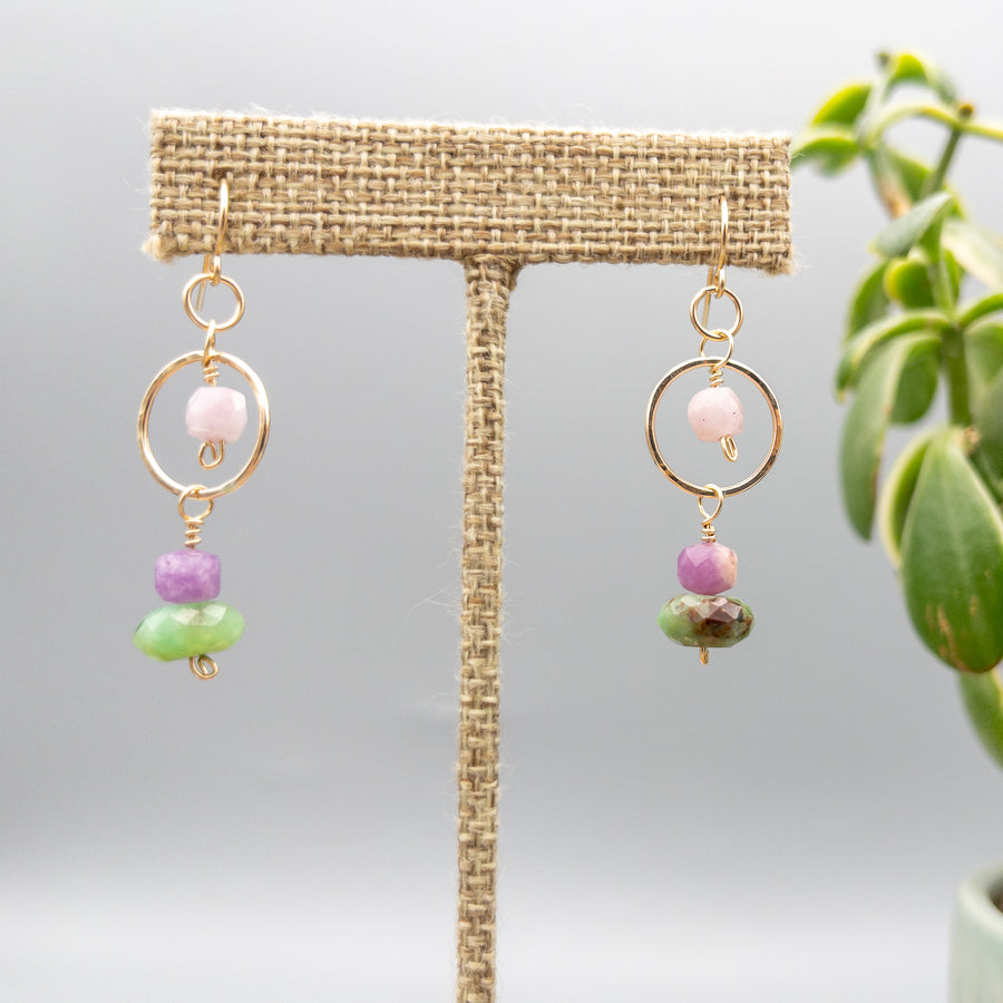 chrysoprase and lepidolite gold filled handcrafted earrings