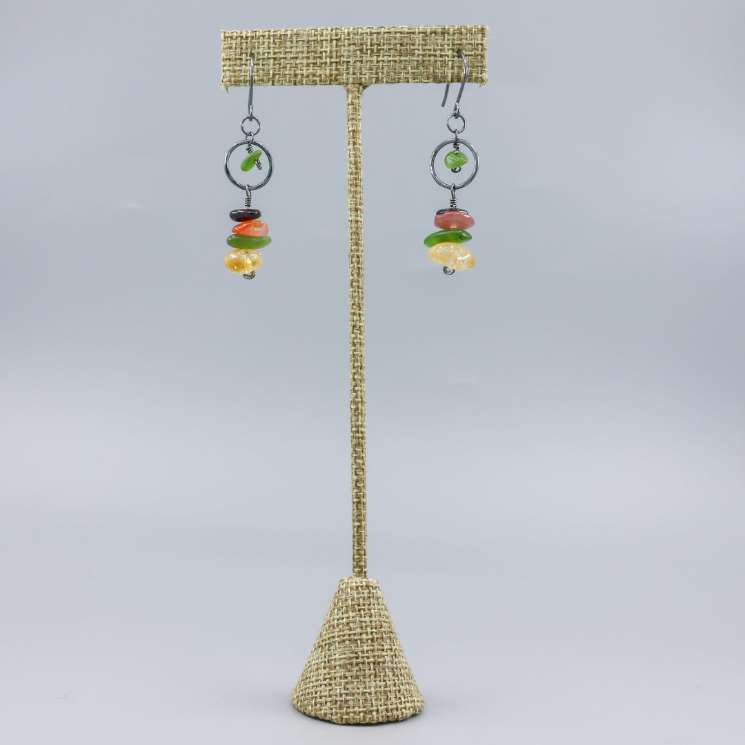 Fernanda Earrings / Citrine, Jade, Agate, Garnet / Oxidized Sterling