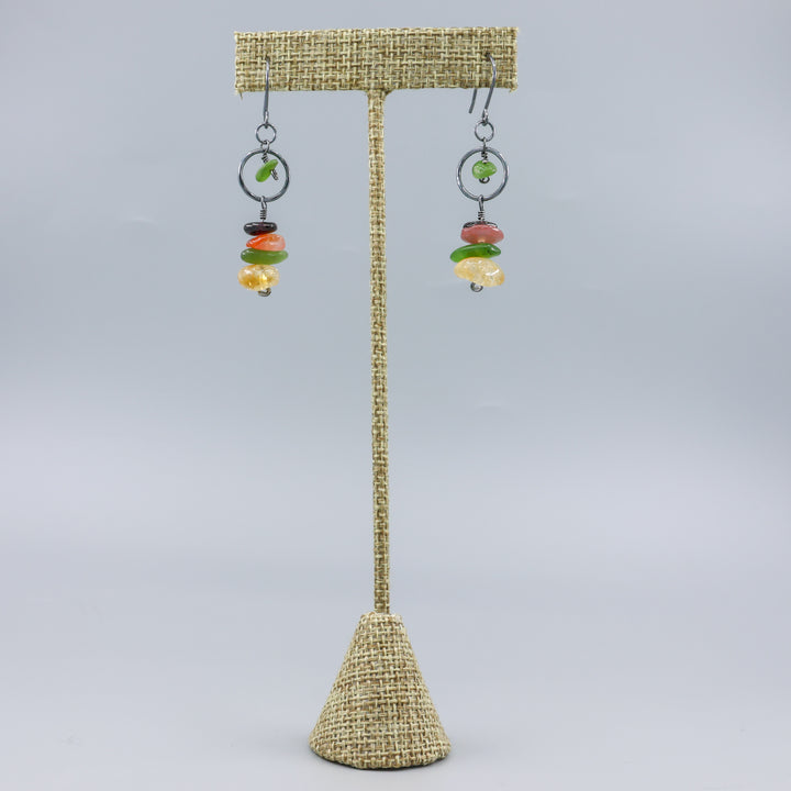 Fernanda Earrings / Citrine, Jade, Agate, Garnet / Oxidized Sterling