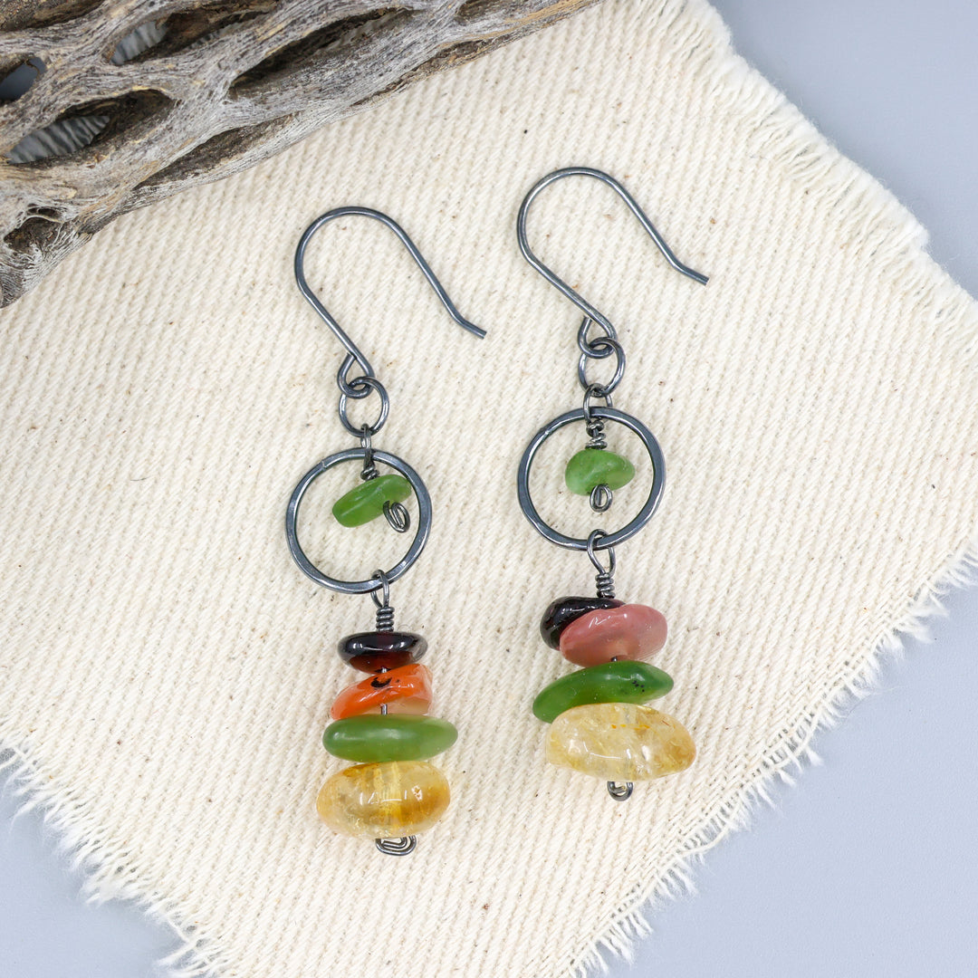 handmade fall gemstone and oxidized sterling silver earrings