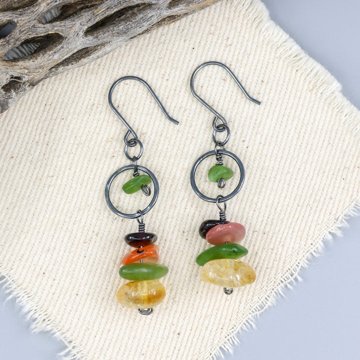 handmade fall gemstone and oxidized sterling silver earrings