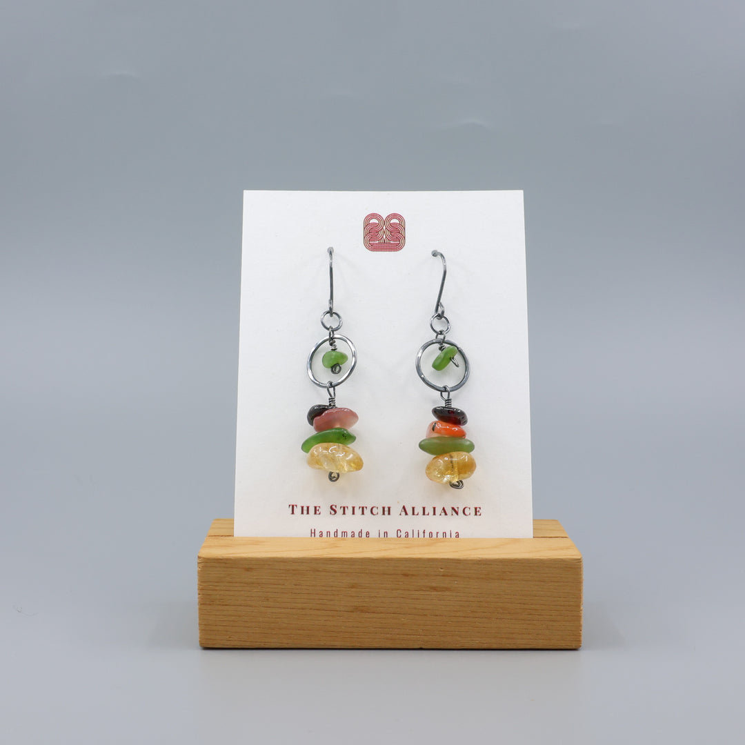 Fernanda Earrings / Citrine, Jade, Agate, Garnet / Oxidized Sterling
