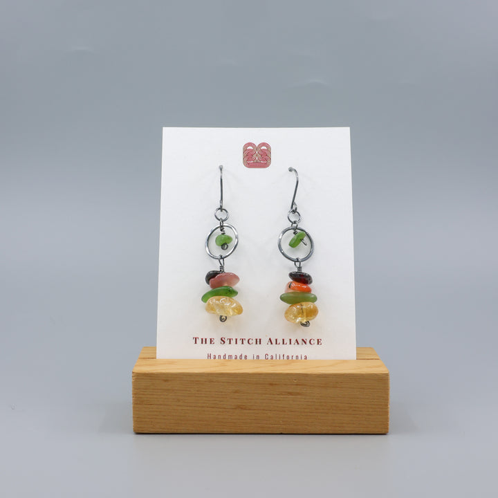 Fernanda Earrings / Citrine, Jade, Agate, Garnet / Oxidized Sterling
