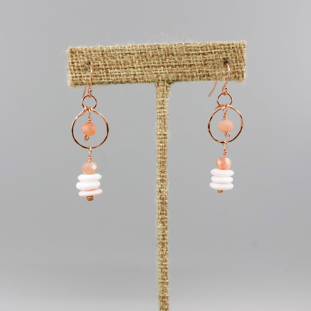 queen conch and peach moonstone rose gold dangle earrings