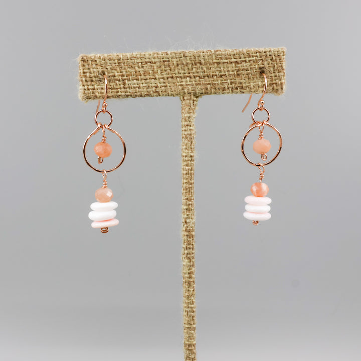 queen conch and peach moonstone rose gold dangle earrings