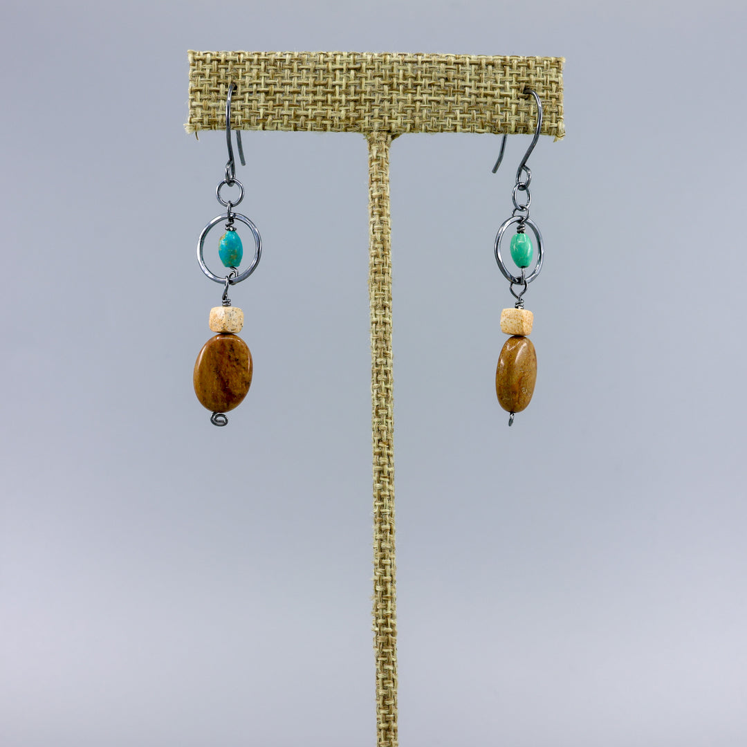 Fernanda Earrings / Jasper & Turquoise / Oxidized Sterling