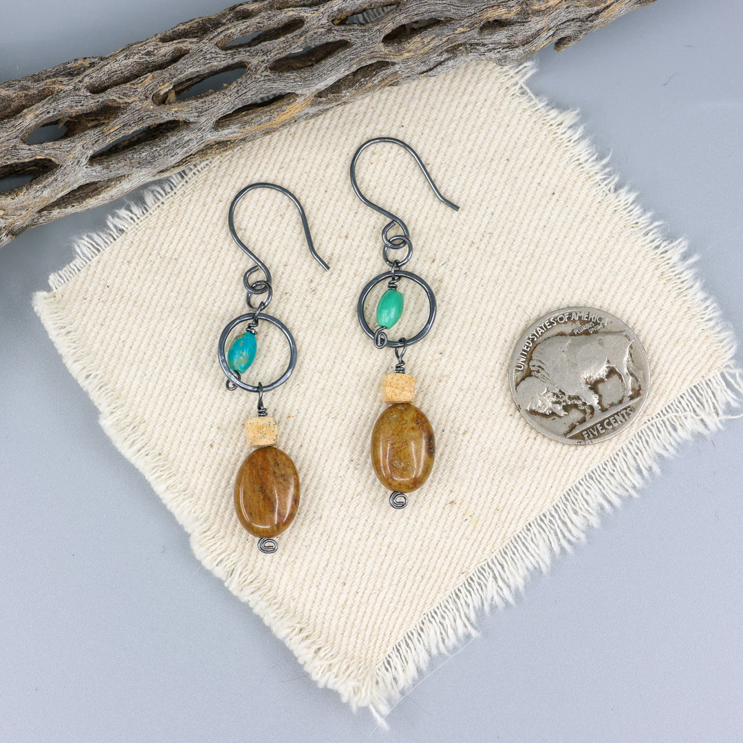Fernanda Earrings / Jasper & Turquoise / Oxidized Sterling