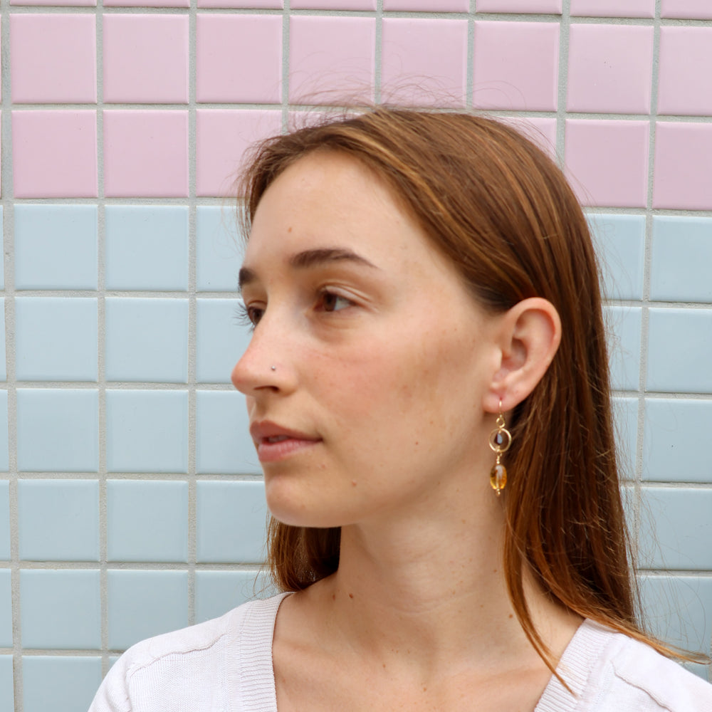 handmade gold filled dangle earrings with citrine and garnet beads