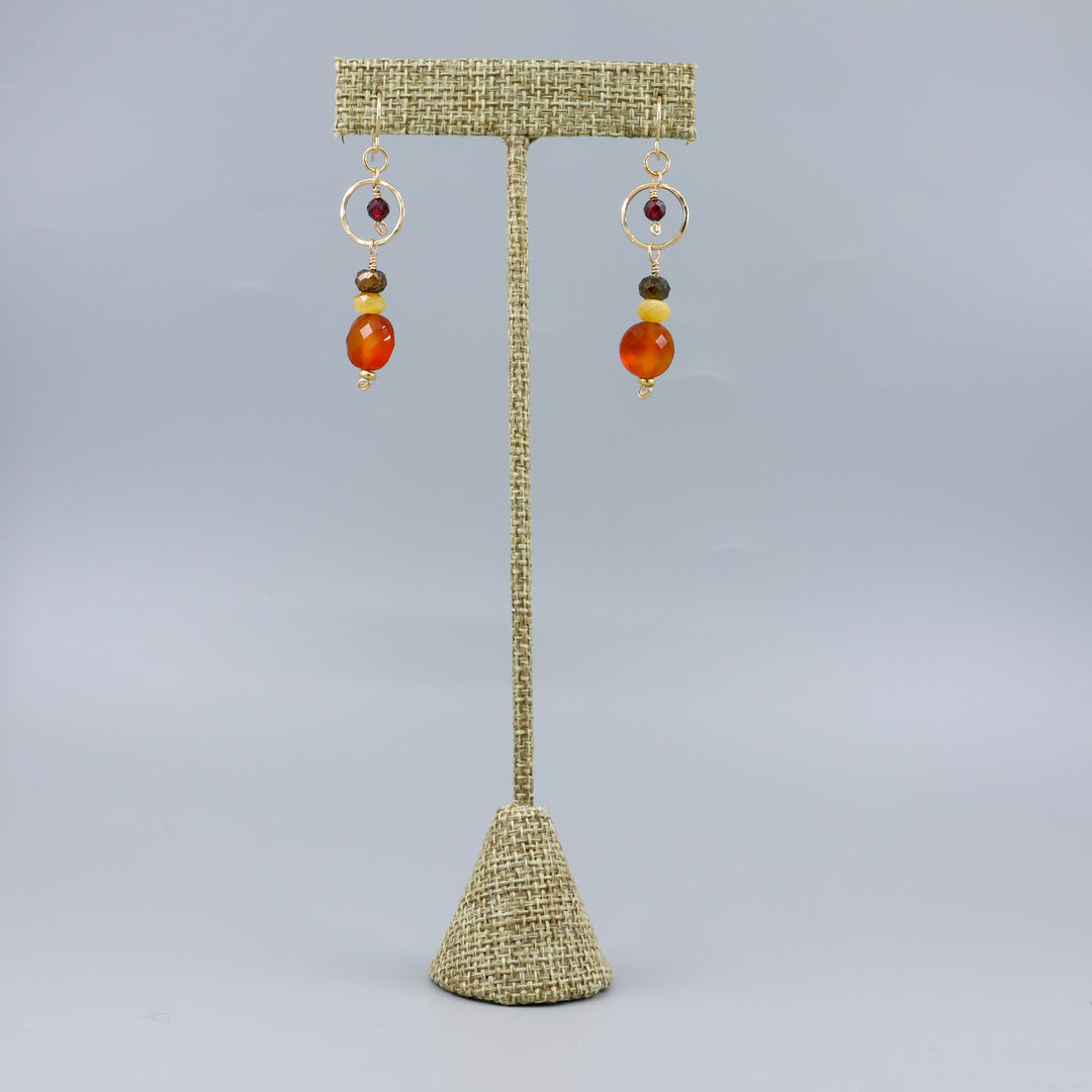 Fernanda Earrings / Carnelian, Golden Tiger's Eye, Garnet / 14K Gold Fill