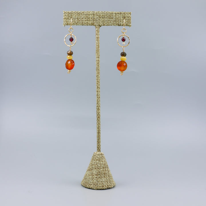 Fernanda Earrings / Carnelian, Golden Tiger's Eye, Garnet / 14K Gold Fill