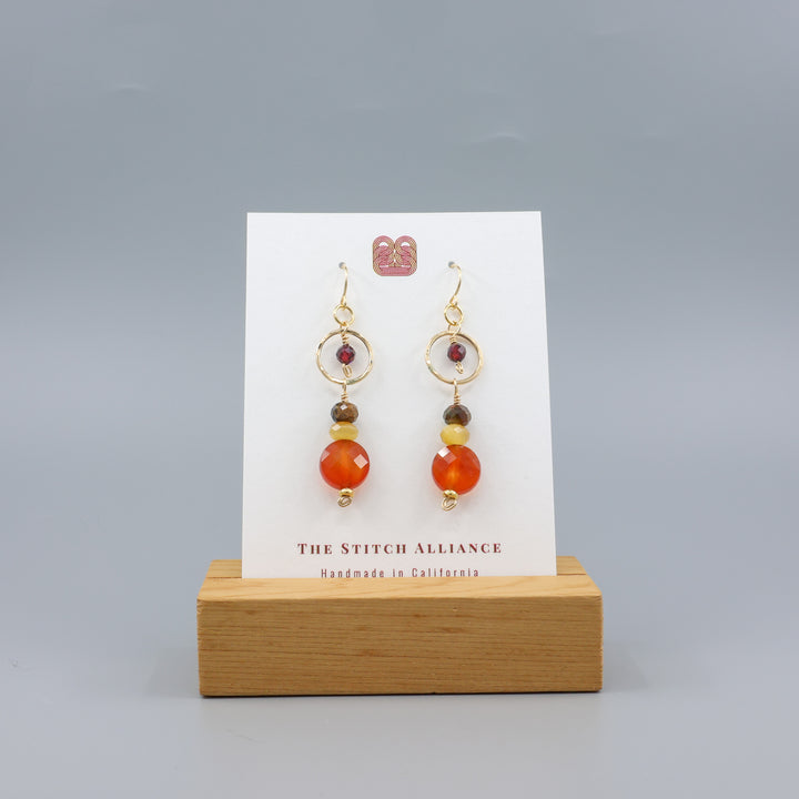 Fernanda Earrings / Carnelian, Golden Tiger's Eye, Garnet / 14K Gold Fill