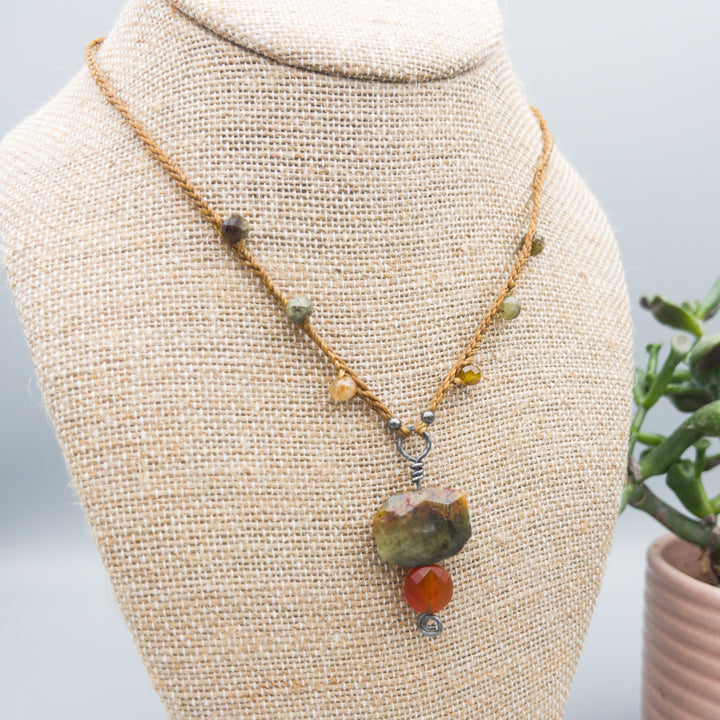 green garnet and carnelian amulet necklace