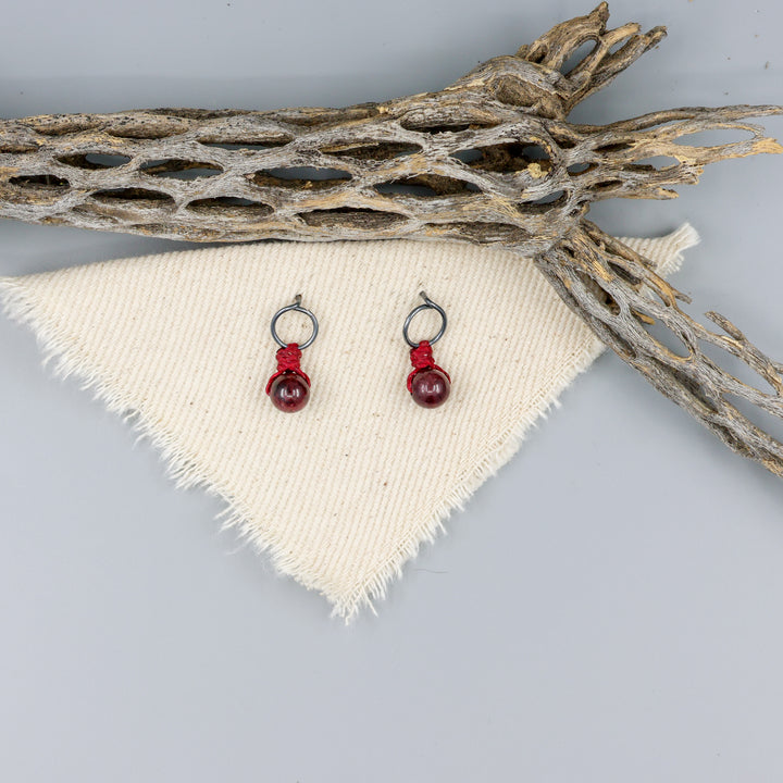 Garnet Mini Dangle Earrings - Oxidized Sterling