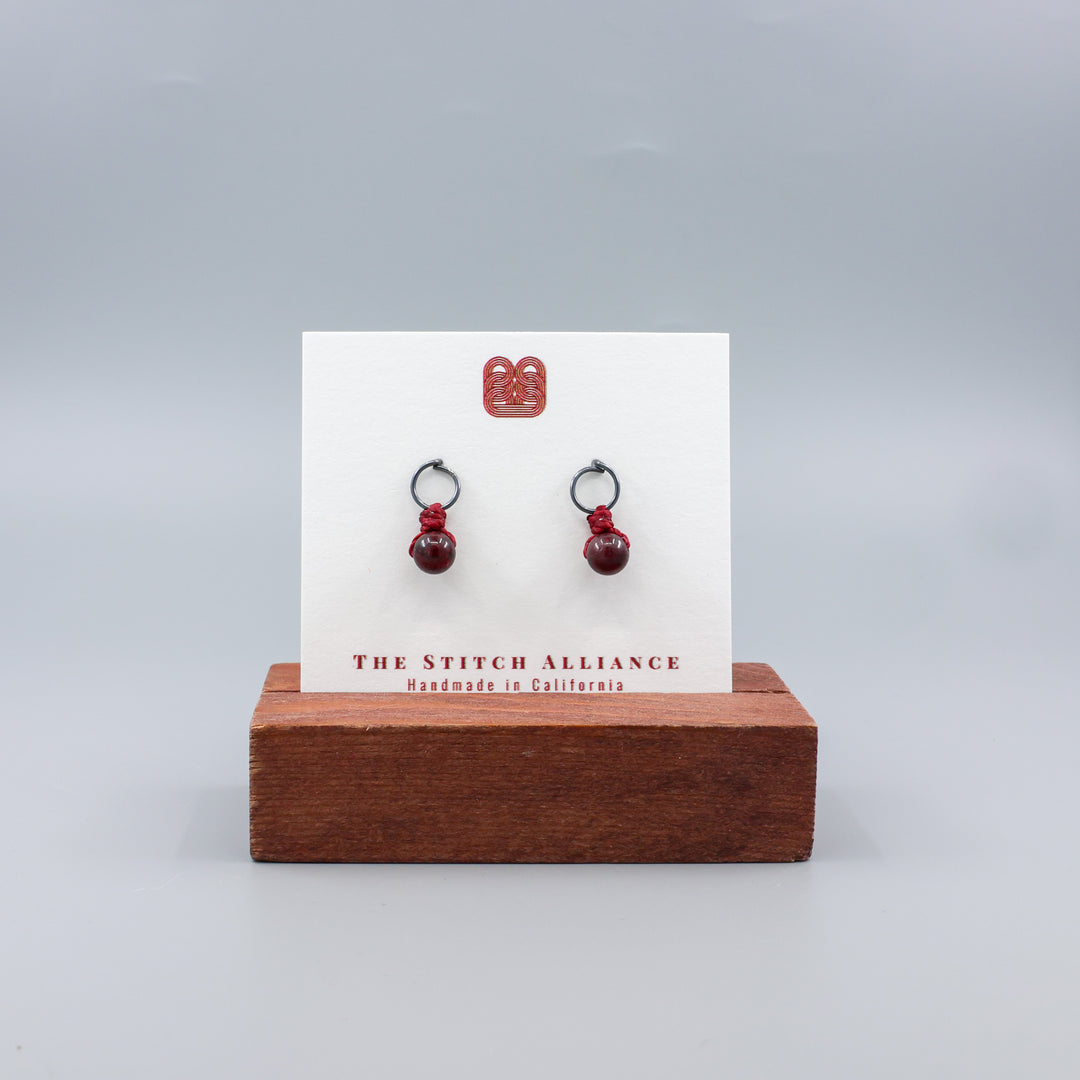 Garnet Mini Dangle Earrings - Oxidized Sterling
