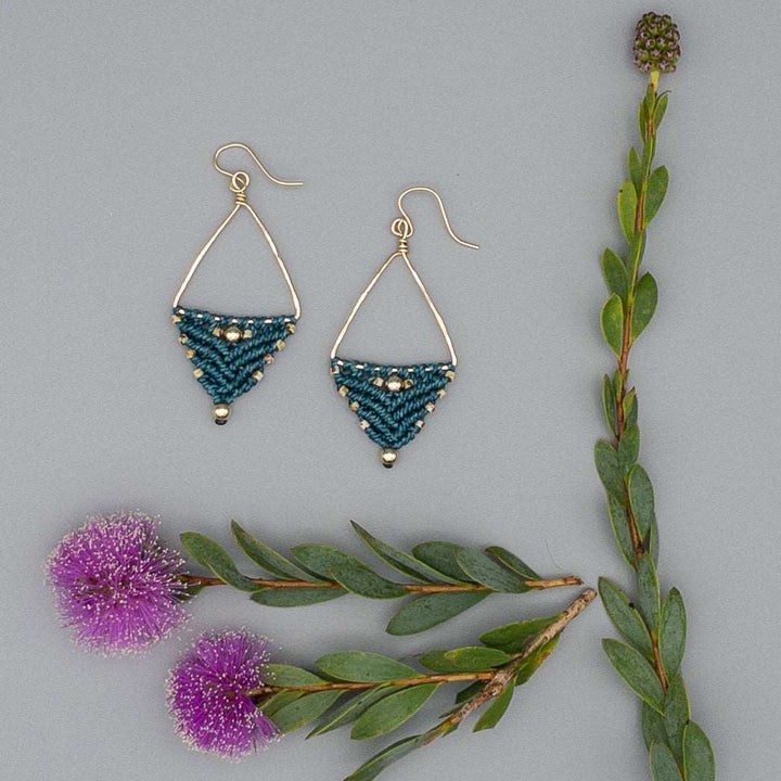 14K Gold Filled Triangle Hoop Earring / Teal
