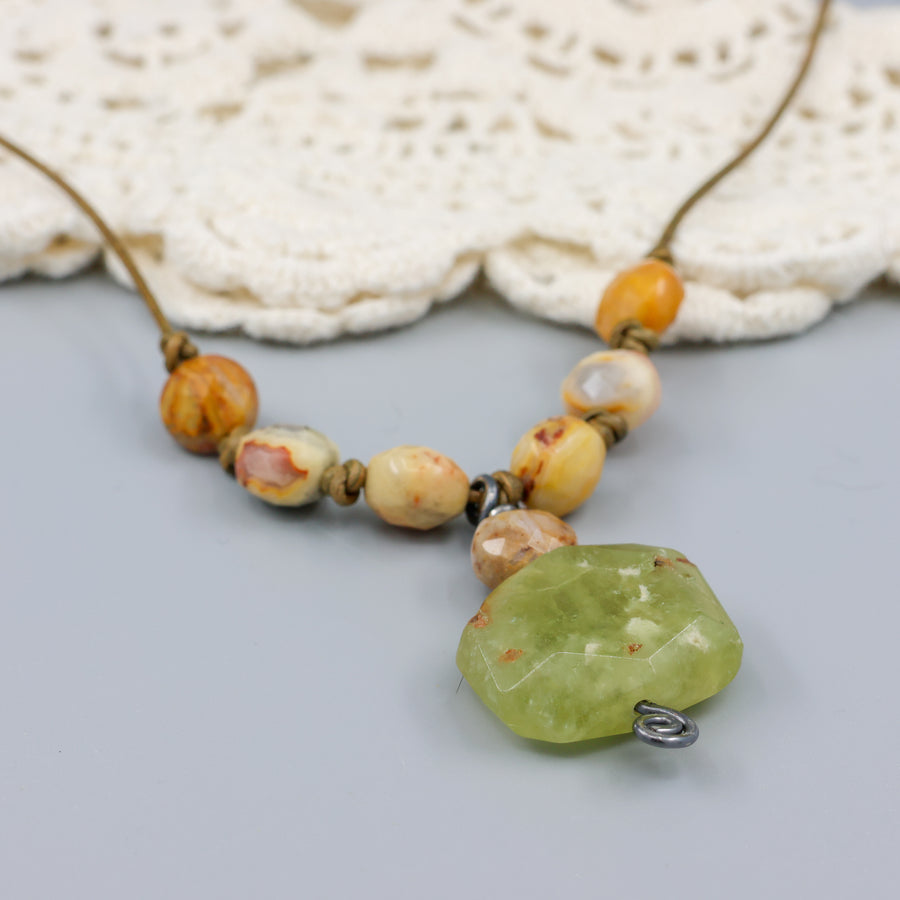 handmade green garnet and crazy lace agate necklace