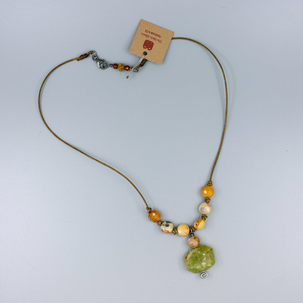 handmade green garnet and crazy lace agate necklace full view