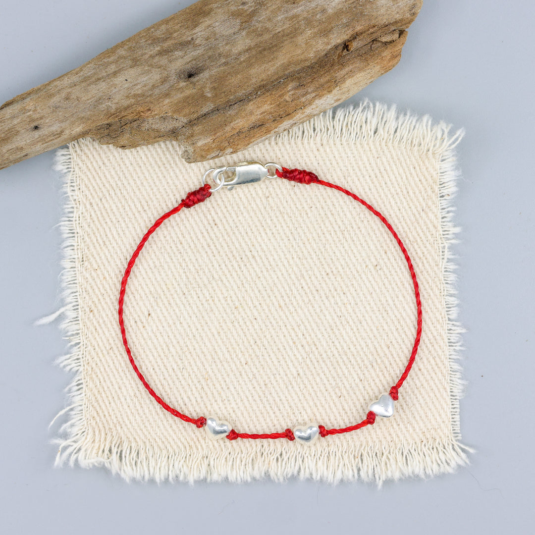 Hand Knotted Silver Heart Bracelet