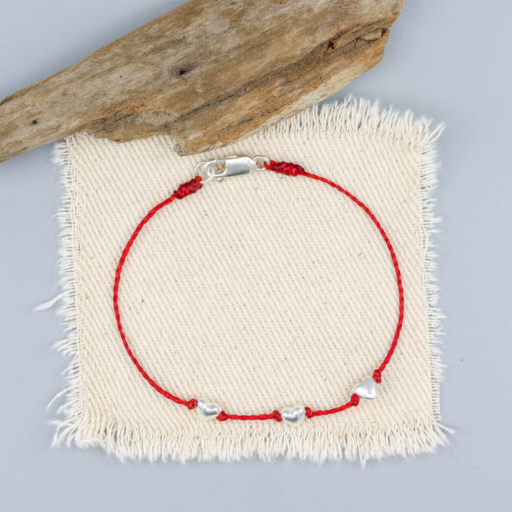 Hand Knotted Silver Heart Bracelet