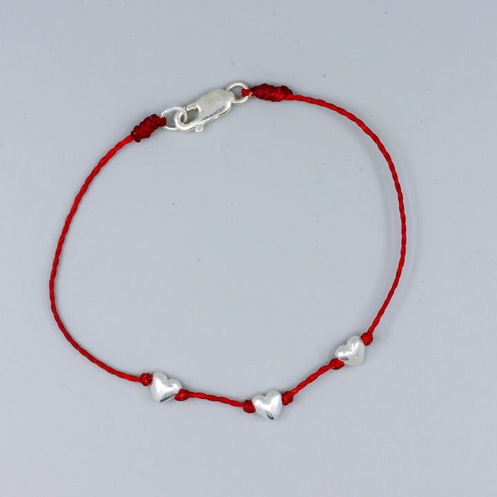 Hand Knotted Silver Heart Bracelet