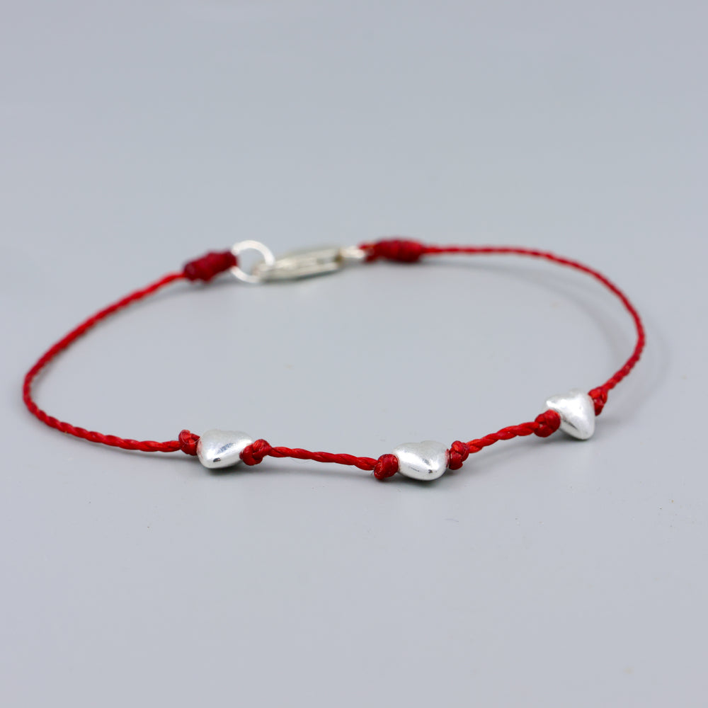 handmade sterling silver puffy heart bracelet in red