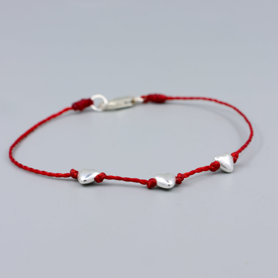 handmade sterling silver puffy heart bracelet in red